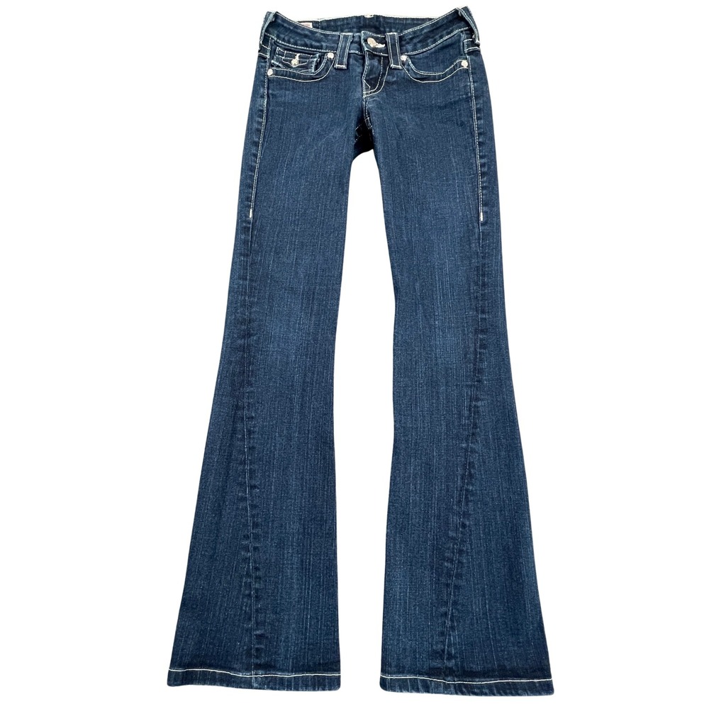 True Religion Joey Big T Flare 25x31 White Contrast Stitch Jeans USA Vintage Y2K